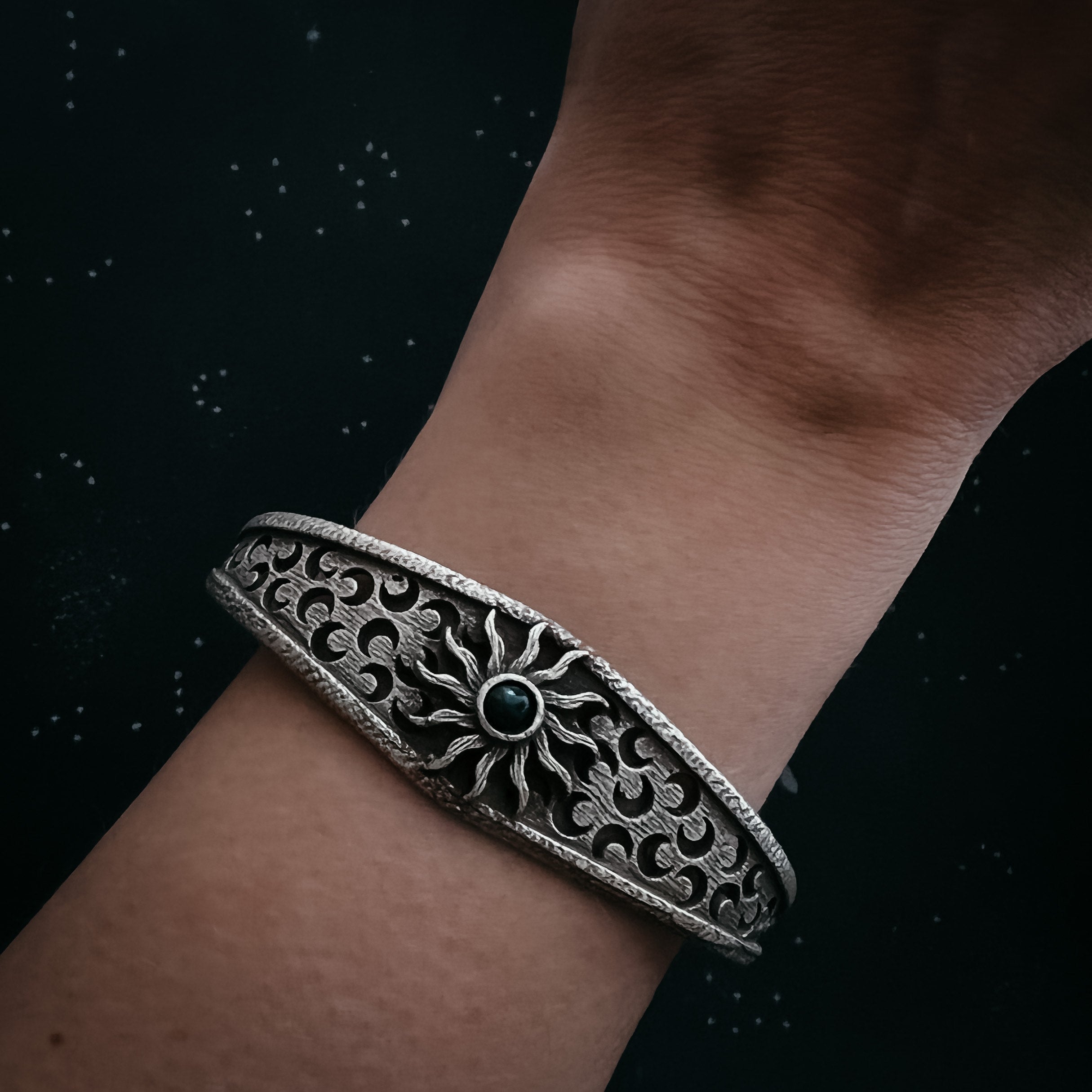 Solar Eclipse Cuff Bracelet with Black Opal